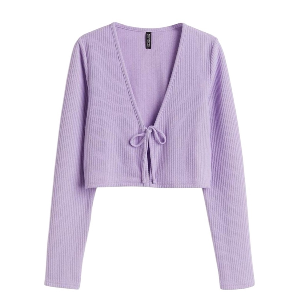 H&m Divided womens lilac tie front ribbed cardigan